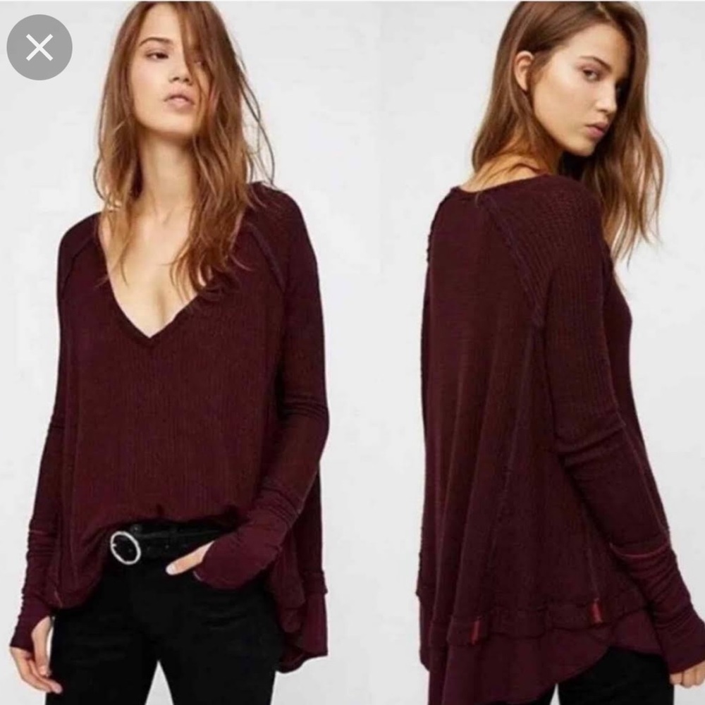 Free People Laguna Burgundy Thermal Long Sleeve Top